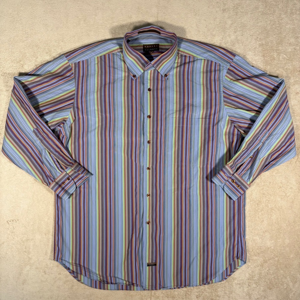 Robert Talbott Colorful Striped Long Sleeve designed in Carmel, California Large